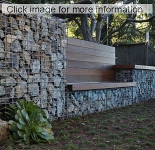gabion retaining wall with timber seat