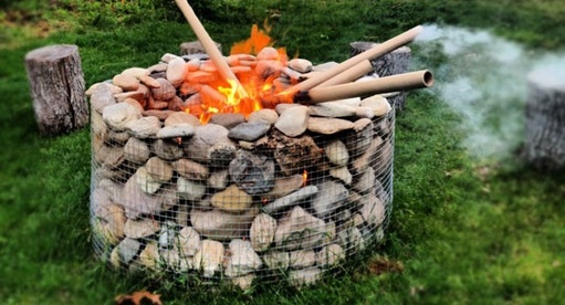 Gabion Outdoor Fire Pit Stone, River Stone Fire Pit