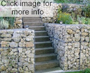 gabion retaining wall with concrete steps
