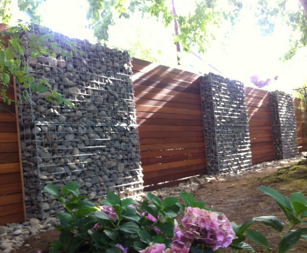 gabion fence with timber