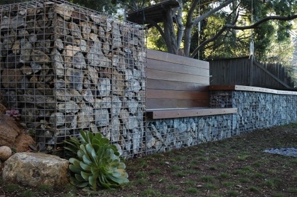 gabion wall with seating