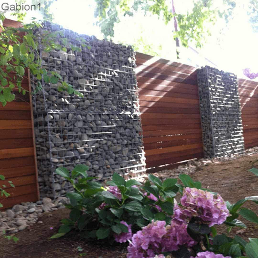 gabion wall with timber fence