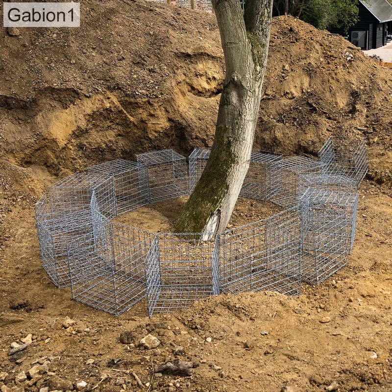 curved gabion wall set out